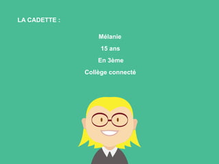 LA CADETTE :
Mélanie
15 ans
En 3ème
Collège connecté
 