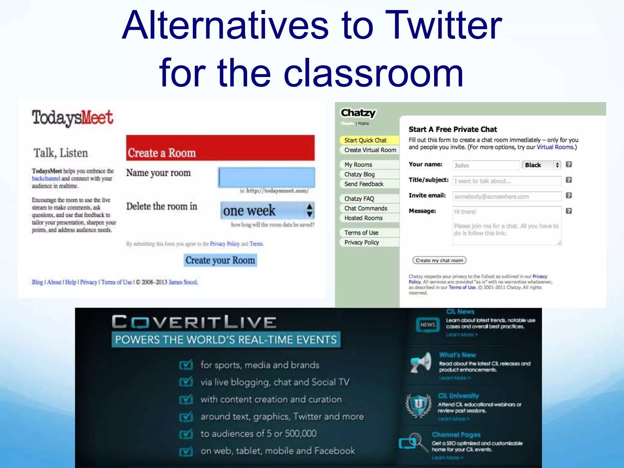 Alternatives to Twitter
for the classroom
 
