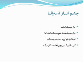 ‫الیا‬‫ر‬‫است‬ ‫انداز‬ ‫چشم‬
‫تعامالت‬‫چوب‬‫ر‬‫چا‬
‫الیا‬‫ر‬‫است‬‫دولت‬‫هویت‬‫تصدیق‬‫چوب‬‫ر‬‫چا‬
‫دولت‬‫به‬‫ی‬ ‫دسترس‬‫و‬‫یع‬‫ز‬‫تو‬‫ی‬‫اتژ‬‫ر‬‫است‬
‫میکند‬ ‫کار‬‫تعامالت‬‫ی‬‫و‬‫ر‬‫بر‬ ‫که‬‫ی‬‫کار‬‫ه‬‫و‬‫گر‬
 