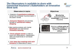 The Observatory is available to share with
Connected Insurance's Stakeholders an innovative
think tank
9
 