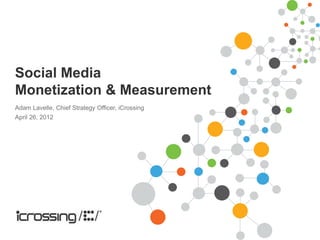Social Media
Monetization & Measurement
Adam Lavelle, Chief Strategy Officer, iCrossing
April 26, 2012
 