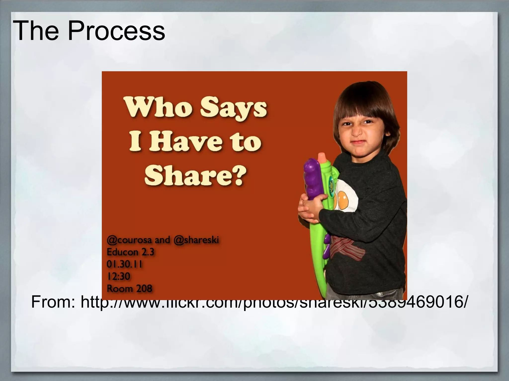 The Process                       From: http://www.flickr.com/photos/shareski/5389469016/                     