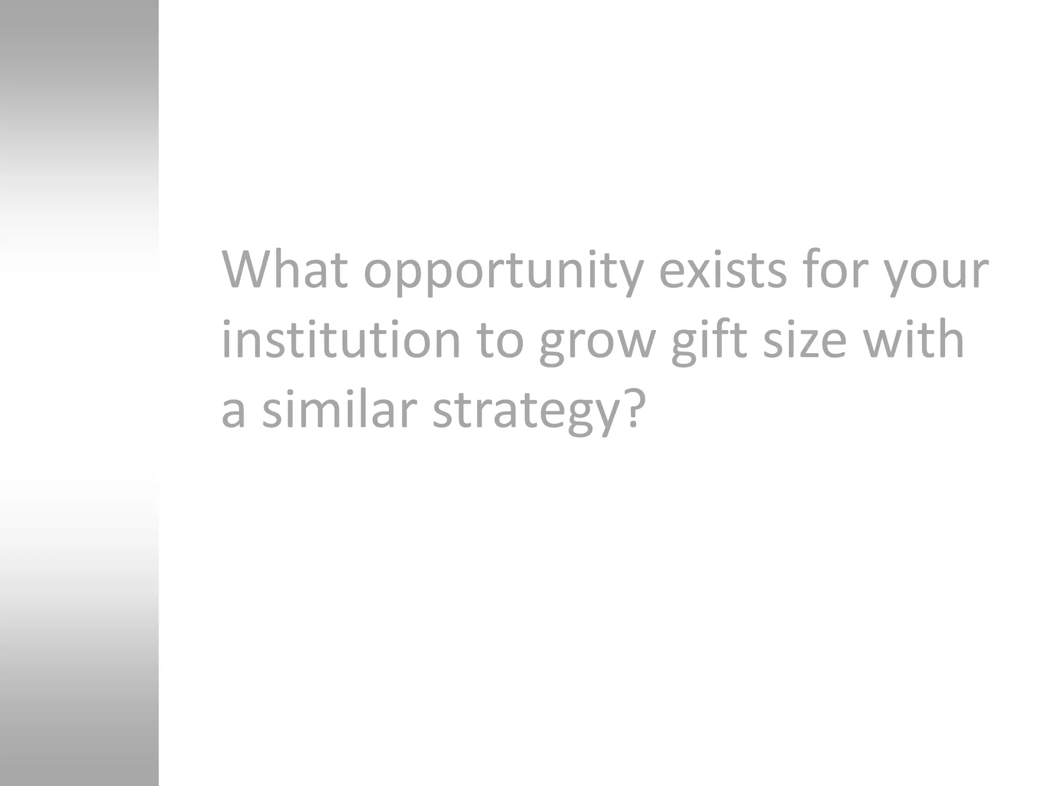 What opportunity exists for your
institution to grow gift size with
a similar strategy?
 
