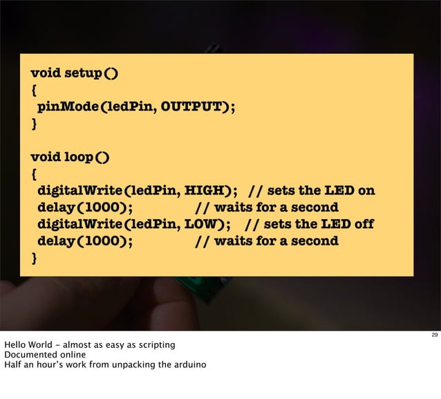 void setup() { pinMode(ledPin, OUTPUT);