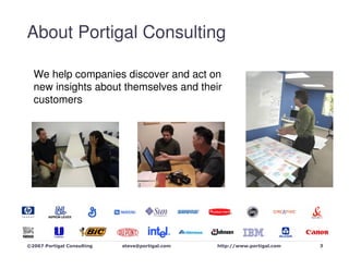 About Portigal Consulting

  We help companies discover and act on
  new insights about themselves and their
  customers

...