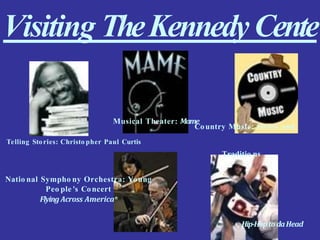 Visiting TheKennedyCente
Telling Stories: Christo pher Paul Curtis
Musical Theater: Mame
Country Music: Styles and
Traditio ns
Hip-Hopto daHead
Natio nal Sympho ny Orchestra: Young
Peo ple 's Concert
Flying Across America*
 