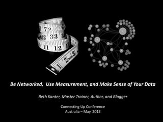 Be Networked, Use Measurement, and Make Sense of Your Data
Beth Kanter, Master Trainer, Author, and Blogger
Connecting Up Conference
Australia – May, 2013
 