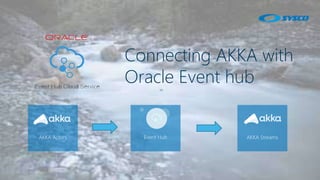 Connecting AKKA with
Oracle Event hub
AKKA Actors Event Hub AKKA Streams
 