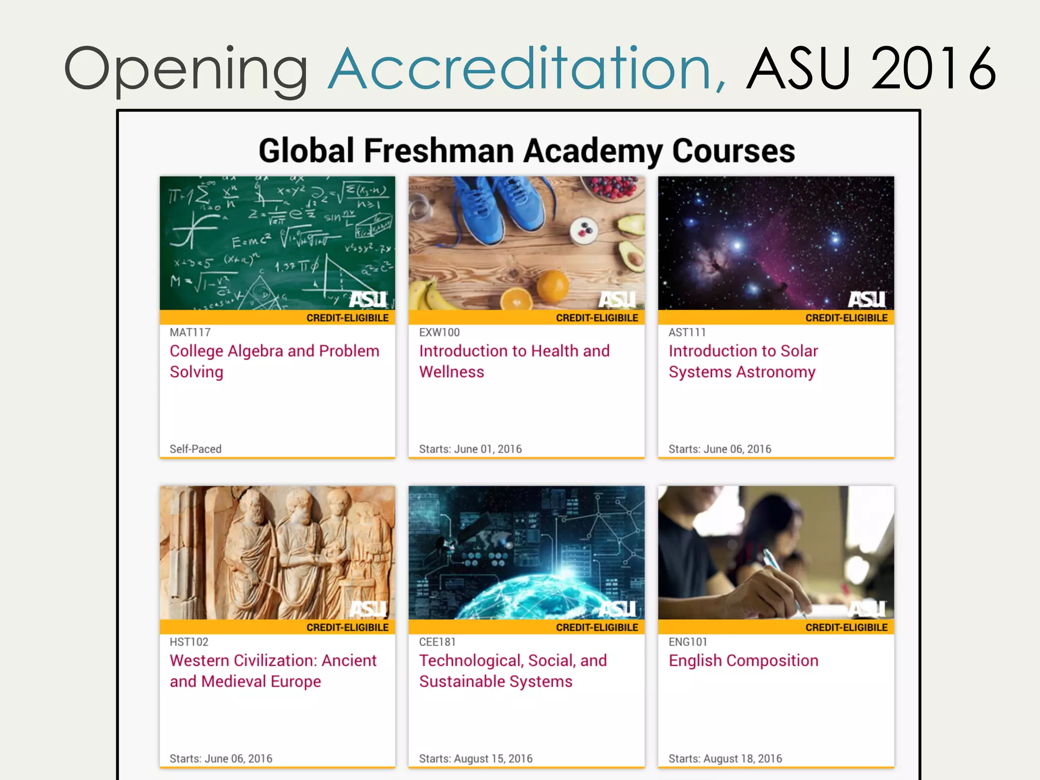 Opening Accreditation, ASU 2016
 