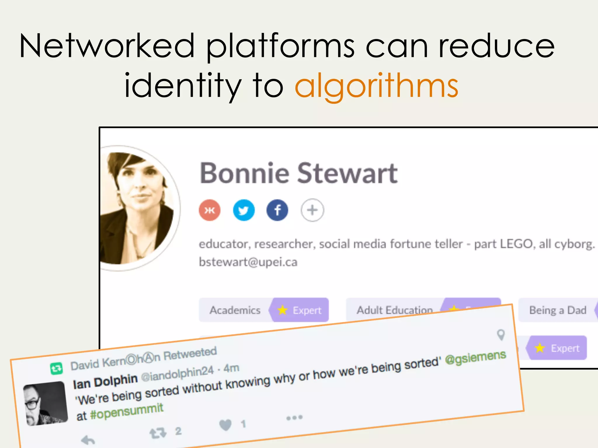 Networked platforms can reduce
identity to algorithms
 