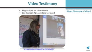 Nepris, Inc.Nepris, Inc.
www.youtube.com/watch?v=ZRE7KSw372Y
• Meghan Hunt, 1st Grade Teacher
• Clay Robinson, Agronomist and Soil Expert
Video Testimony
Stipes Elementary School
 