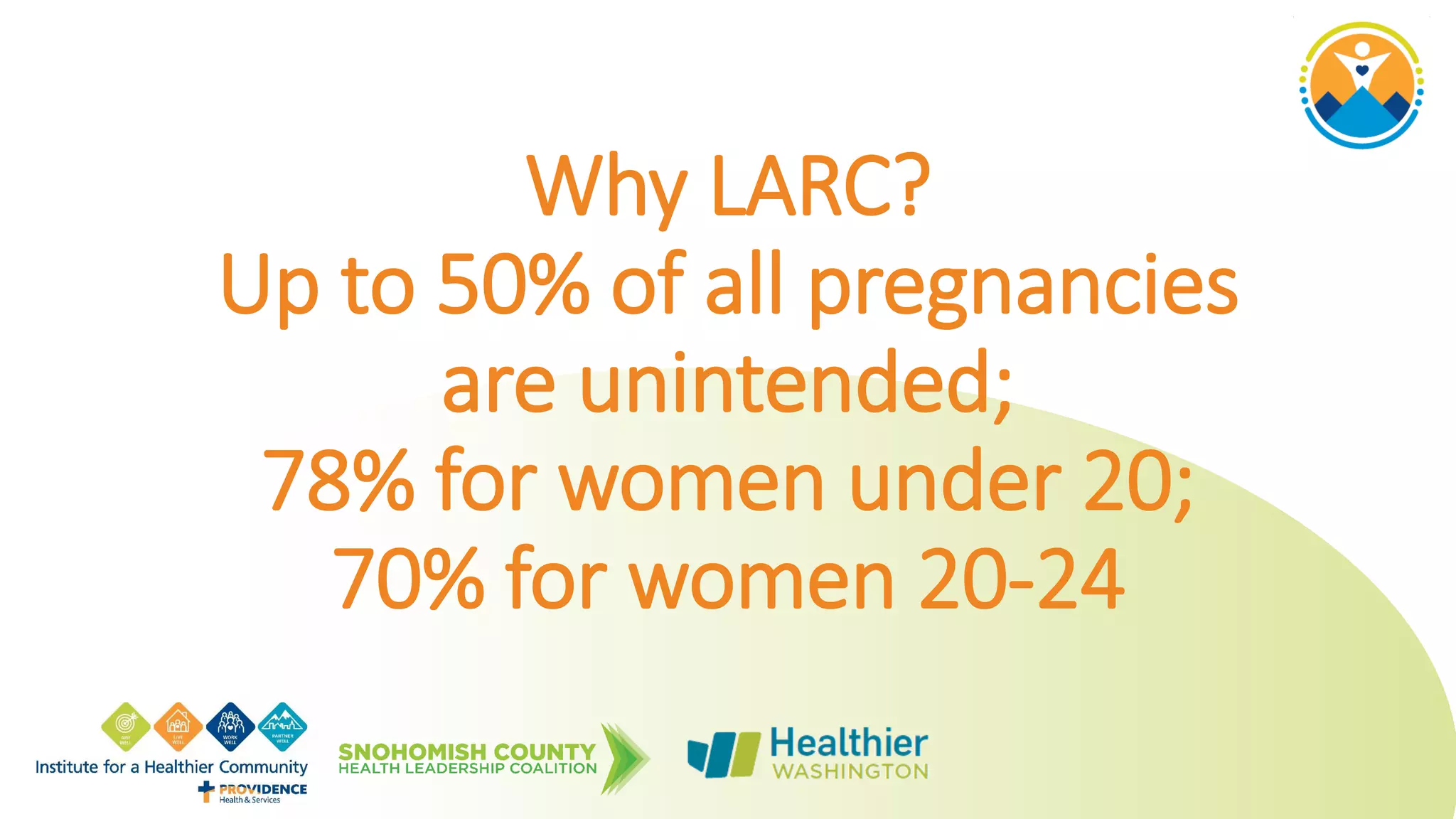 Why LARC?
Up to 50% of all pregnancies
are unintended;
78% for women under 20;
70% for women 20-24
 