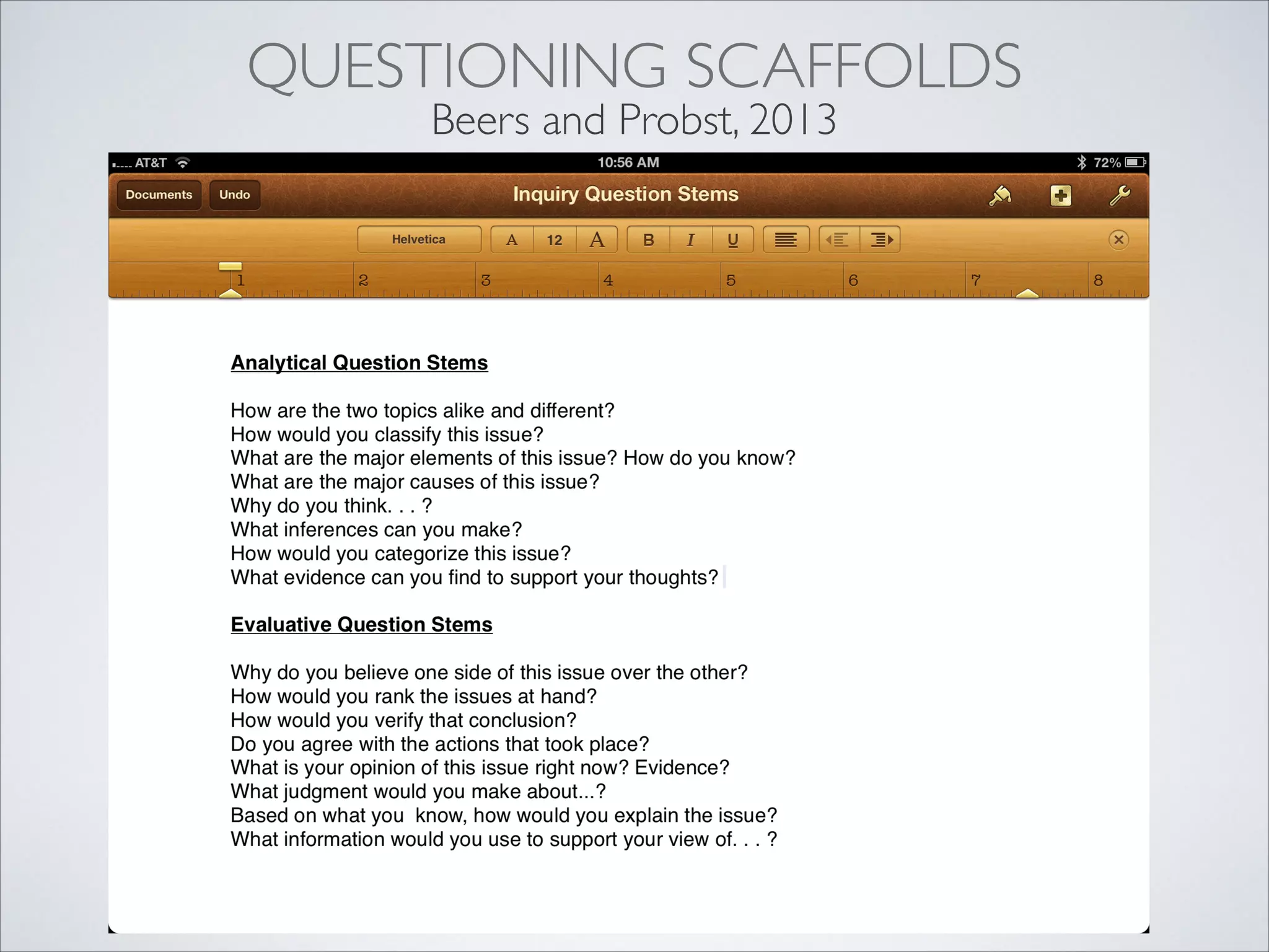 QUESTIONING SCAFFOLDS
    Beers and Probst, 2013
 