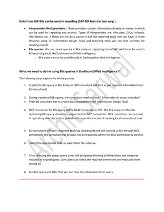 Connecting dashboard to b ex queries | DOCX