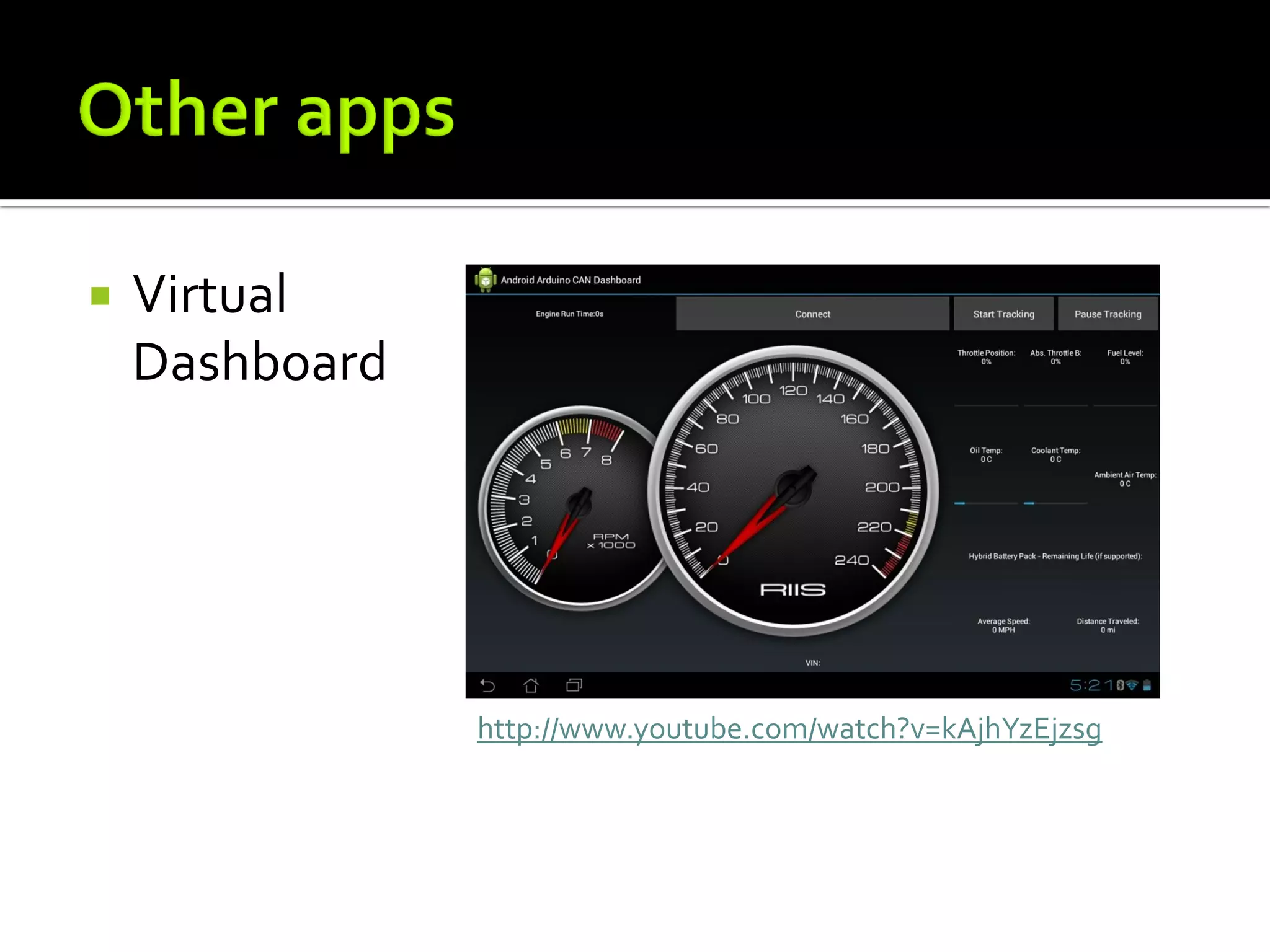    Virtual
    Dashboard




                http://www.youtube.com/watch?v=kAjhYzEjzsg
 