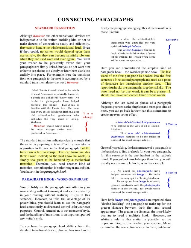 Connecting paragraphs Connecting paragraphs