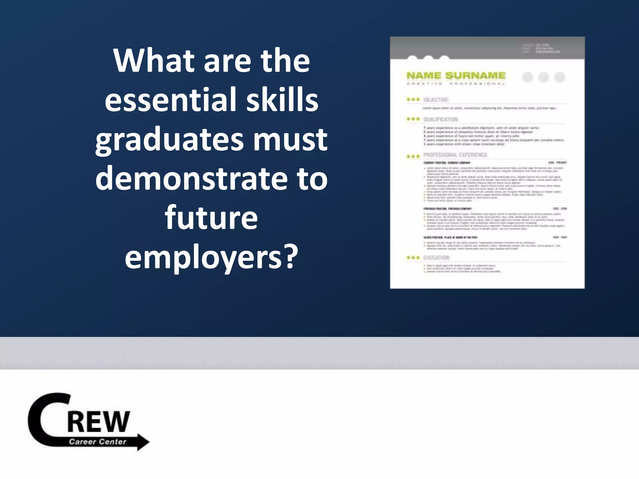 What are the
essential skills
graduates must
demonstrate to
future
employers?
 