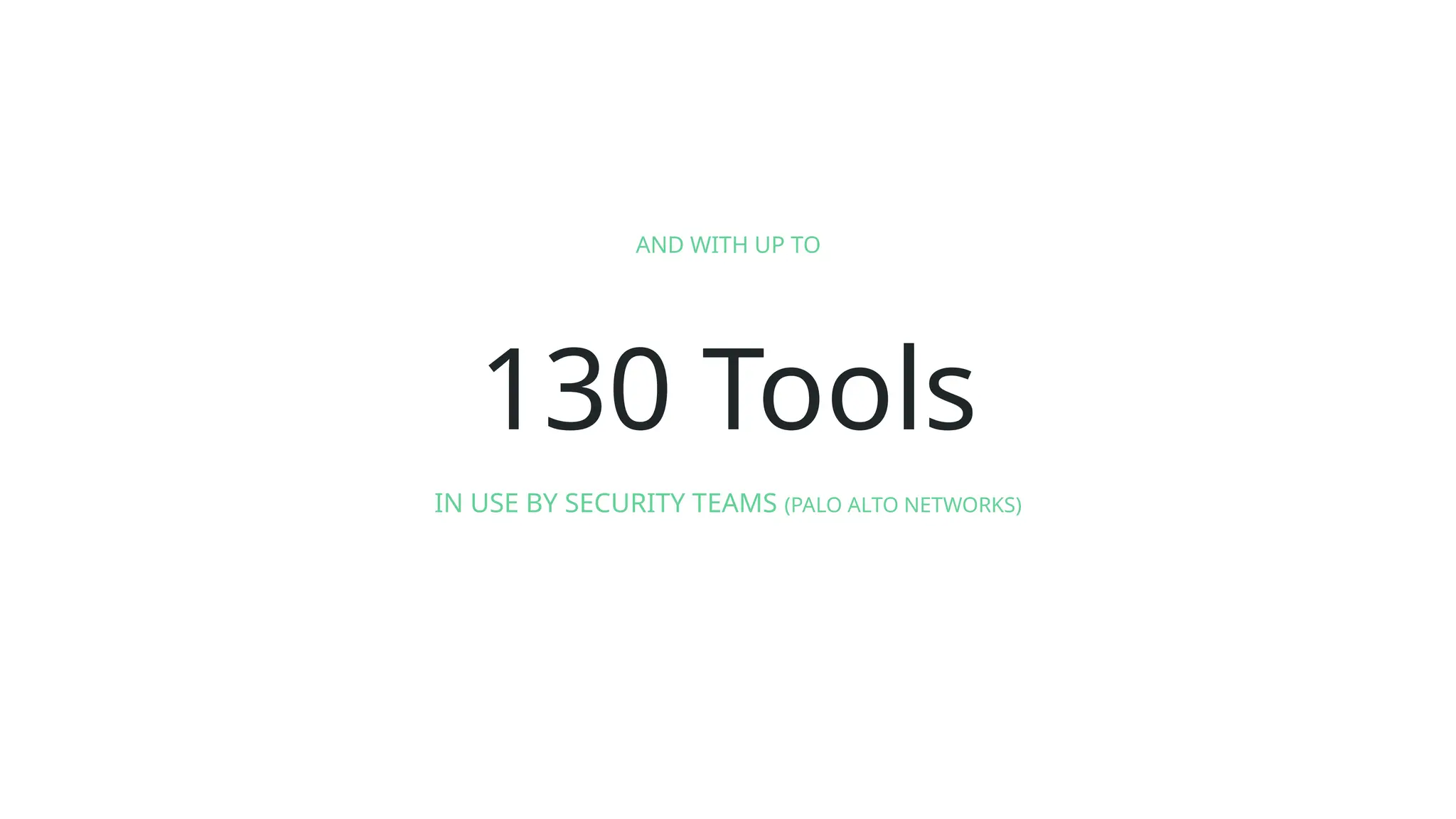 130 Tools
IN USE BY SECURITY TEAMS (PALO ALTO NETWORKS)
AND WITH UP TO
 