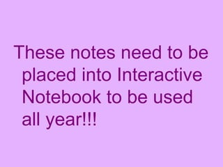 These notes need to be placed into Interactive Notebook to be used all year!!! 