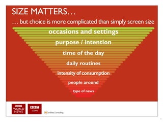 SIZE MATTERS…
… but choice is more complicated than simply screen size
              occasions and settings
                 purpose / intention
                   time of the day
                     daily routines
                 intensity of consumption
                      people around
                        type of news




                                                           9
 