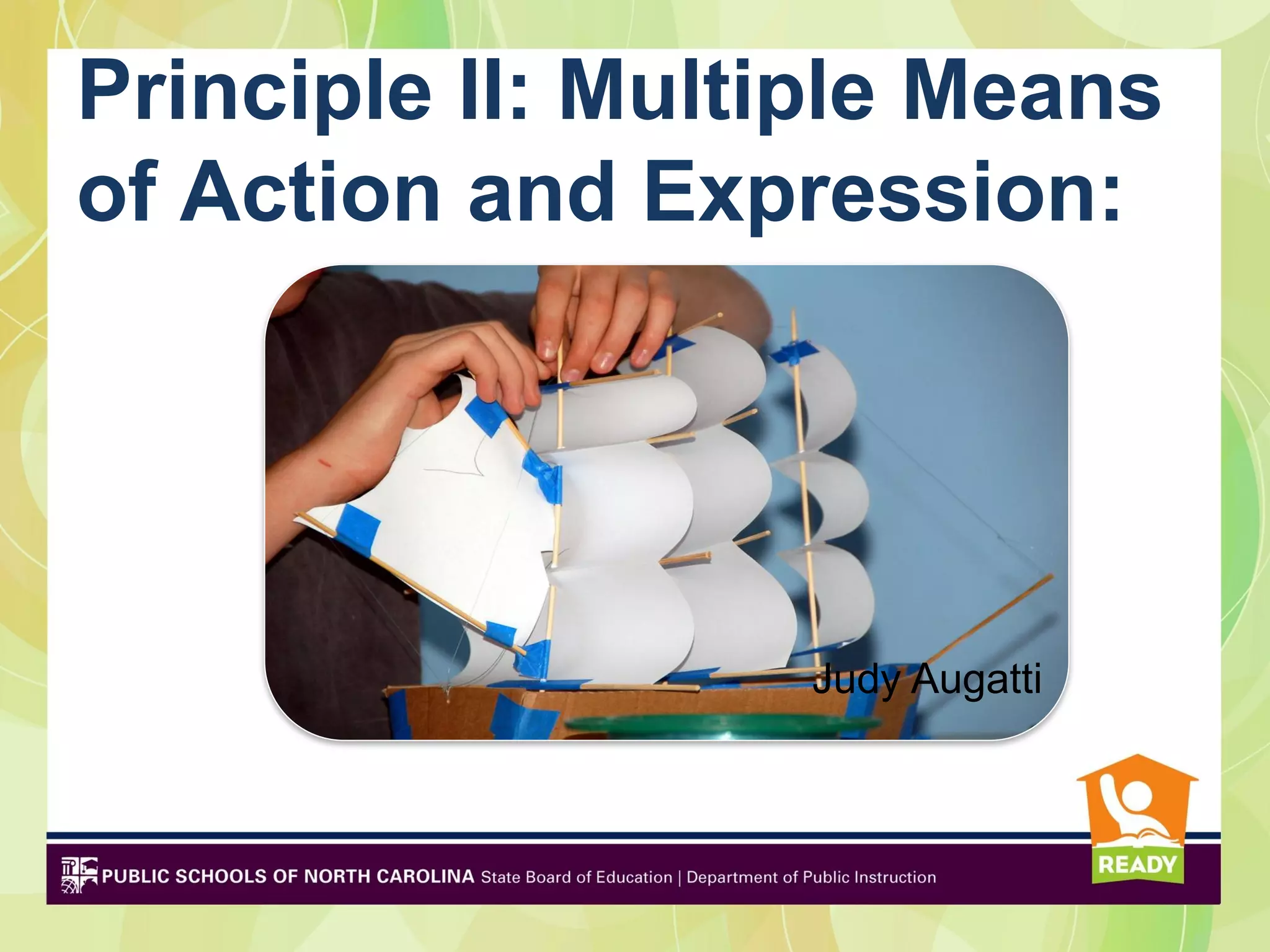 Principle II: Multiple Means
of Action and Expression:




                  Judy Augatti
 