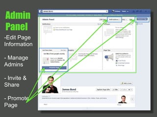 Admin 
Panel 
-Edit Page 
Information 
- Manage 
Admins 
- Invite & 
Share 
- Promote 
Page 
 