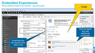 10
Embedded Experiences
Work without switching context...stay focused
...THIS!
Download the
file directly from
within mail
See the latest
and add
additional
comments
 