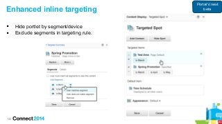 132
Enhanced inline targeting
 Hide portlet by segment/device
 Exclude segments in targeting rule.
Portal V.next
beta
 