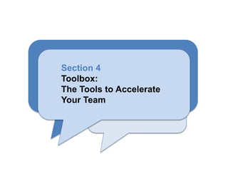 Section 4
Toolbox:
The Tools to Accelerate
Your Team
 