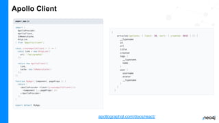Apollo Client
apollographql.com/docs/react/
 