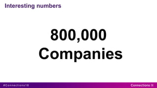 # C o n n e c t i o n s 1 8
Interesting numbers
800,000
Companies
 
