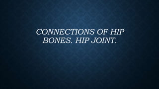CONNECTIONS OF HIP
BONES. HIP JOINT.
 