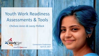 Youth Work Readiness
Assessments & Tools
Chelsea Jones & Lacey Pollock
Connections Conference
April 25, 2017
 