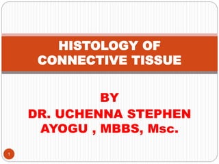 BY
DR. UCHENNA STEPHEN
AYOGU , MBBS, Msc.
1
HISTOLOGY OF
CONNECTIVE TISSUE
 