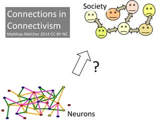 Neurons
Society
?
Connections in
Connectivism
Matthias Melcher 2014 CC-BY-NC
 