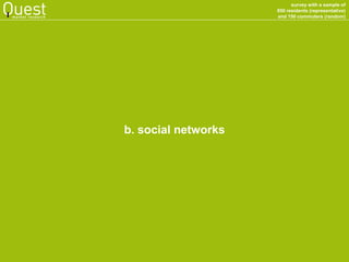 survey with a sample of 
850 residents (representative) 
and 150 commuters (random) 
market research 
b. social networks  