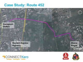 Western Express
Highway
Goregaon
Station
Case Study: Route 452
Mayur
Nagar
 