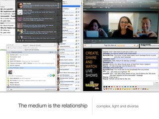 The medium is the relationship   complex, light and diverse
 