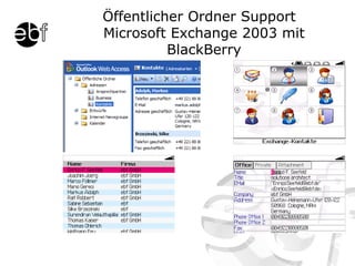 Öffentlicher Ordner Support  Microsoft Exchange 2003 mit BlackBerry 