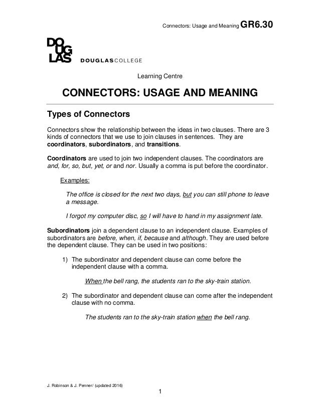 Connectors usage and meaning
