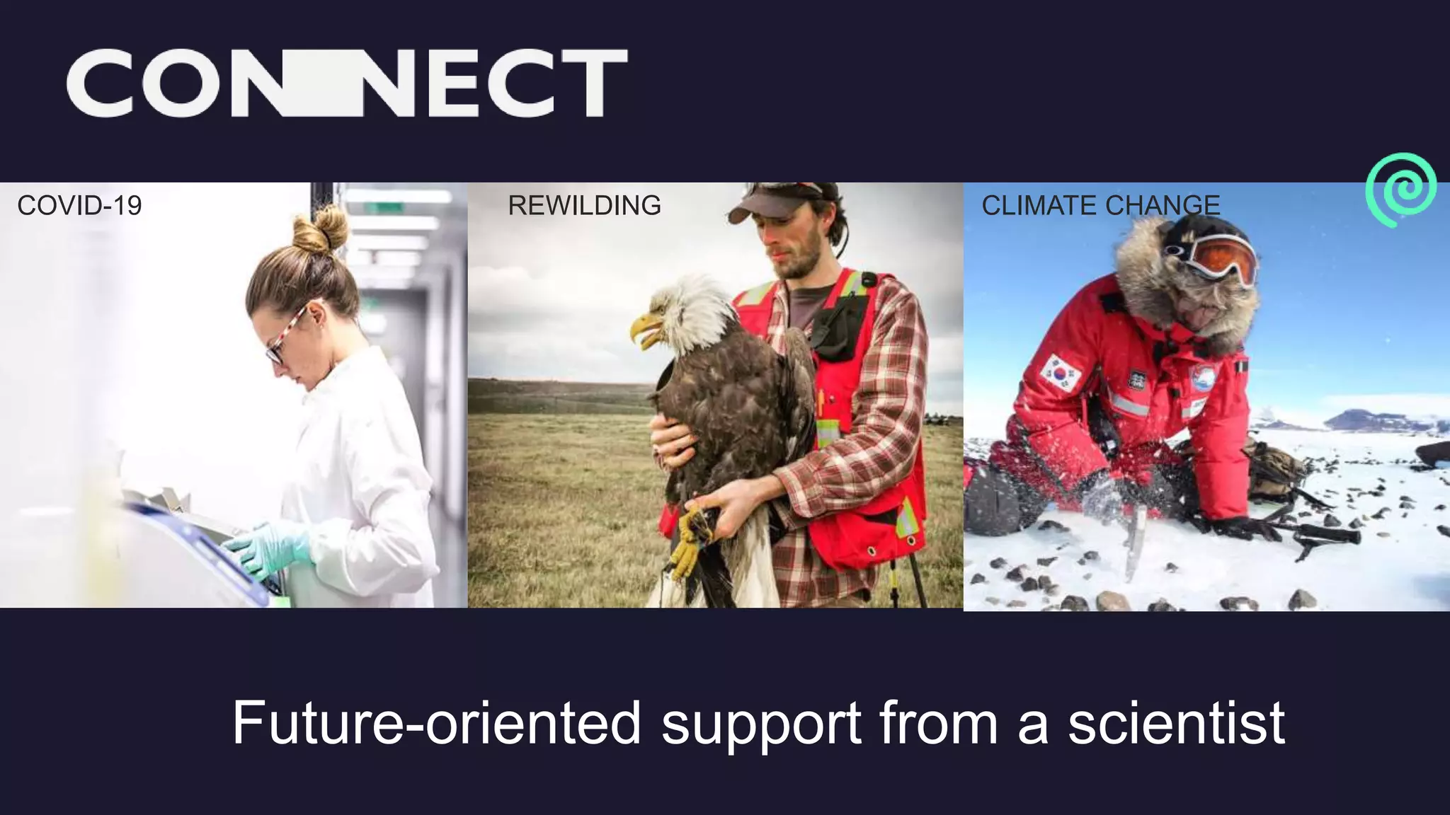 Future-oriented support from a scientist
COVID-19 REWILDING CLIMATE CHANGE
 