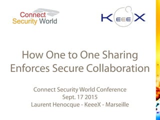 Connect Security World Conference
Sept. 17 2015
Laurent Henocque - KeeeX - Marseille
How One to One Sharing
Enforces Secure Collaboration
 