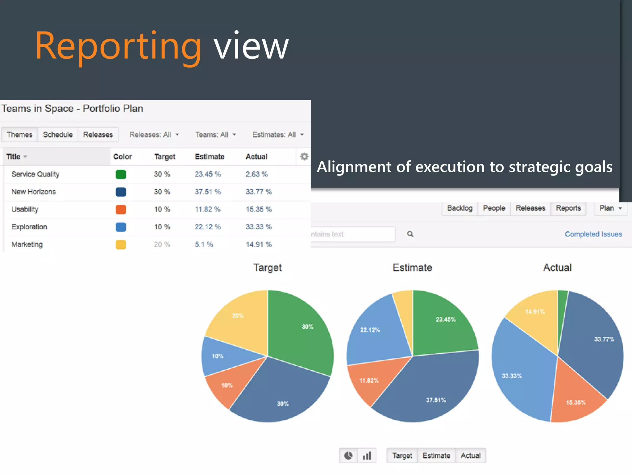 Reporting view
Alignment of execution to strategic goals
 