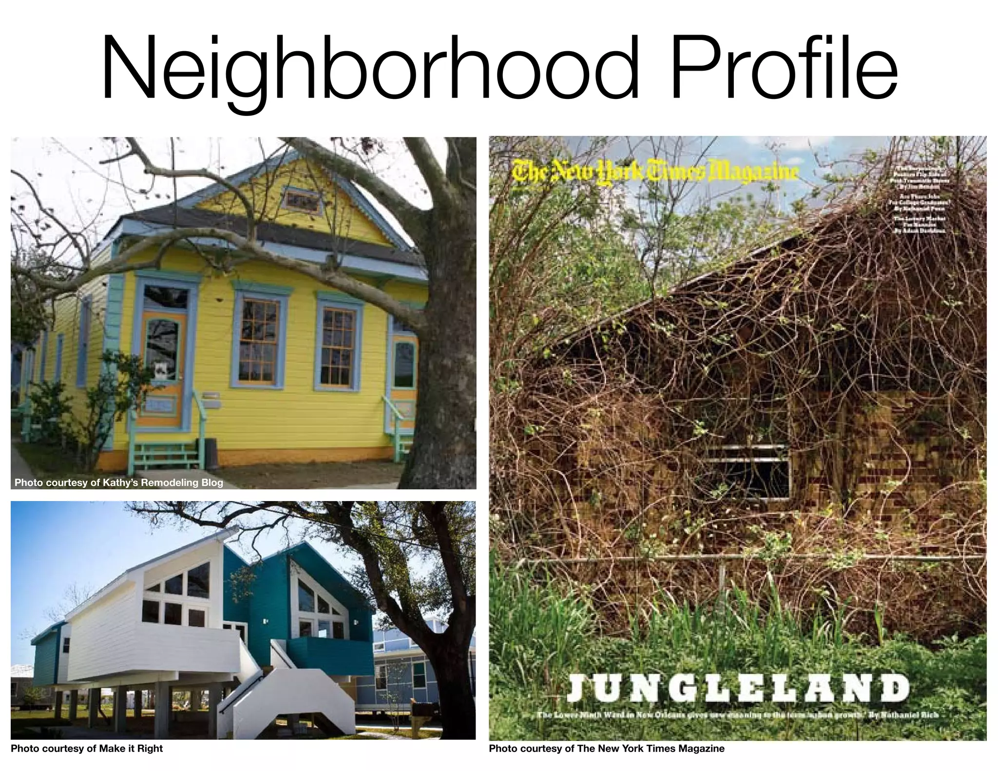 Neighborhood Profile



Photo courtesy of Kathy’s Remodeling Blog




       13
Photo courtesy of Make it Right             Photo courtesy of The New York Times Magazine
 