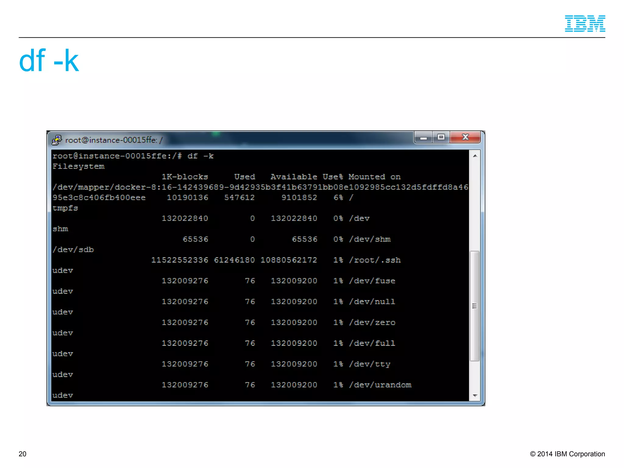 © 2014 IBM Corporation
df -k
20
 