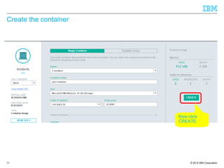 © 2014 IBM Corporation
Create the container
11
Now click
CREATE
 