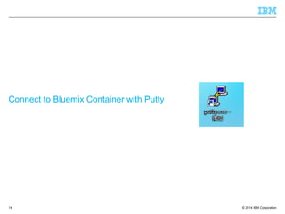 © 2014 IBM Corporation
Connect to Bluemix Container with Putty
14
 