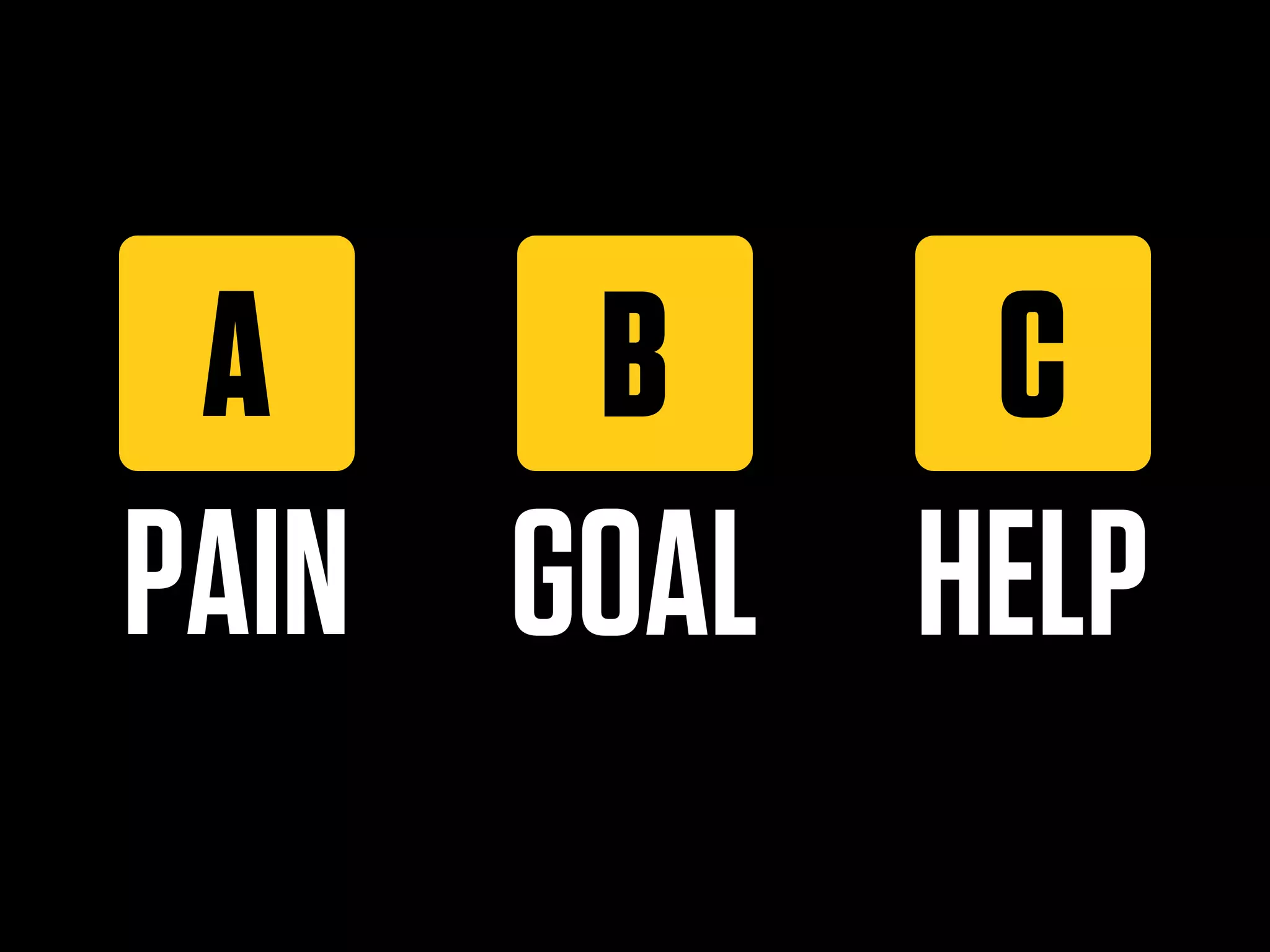 A    B    C
PAIN GOAL HELP
 