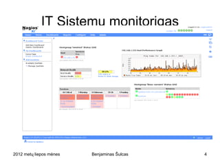 IT Sistemų monitorigas




2012 metų liepos mėnesio 3 diena   Benjaminas Šulcas   4
 