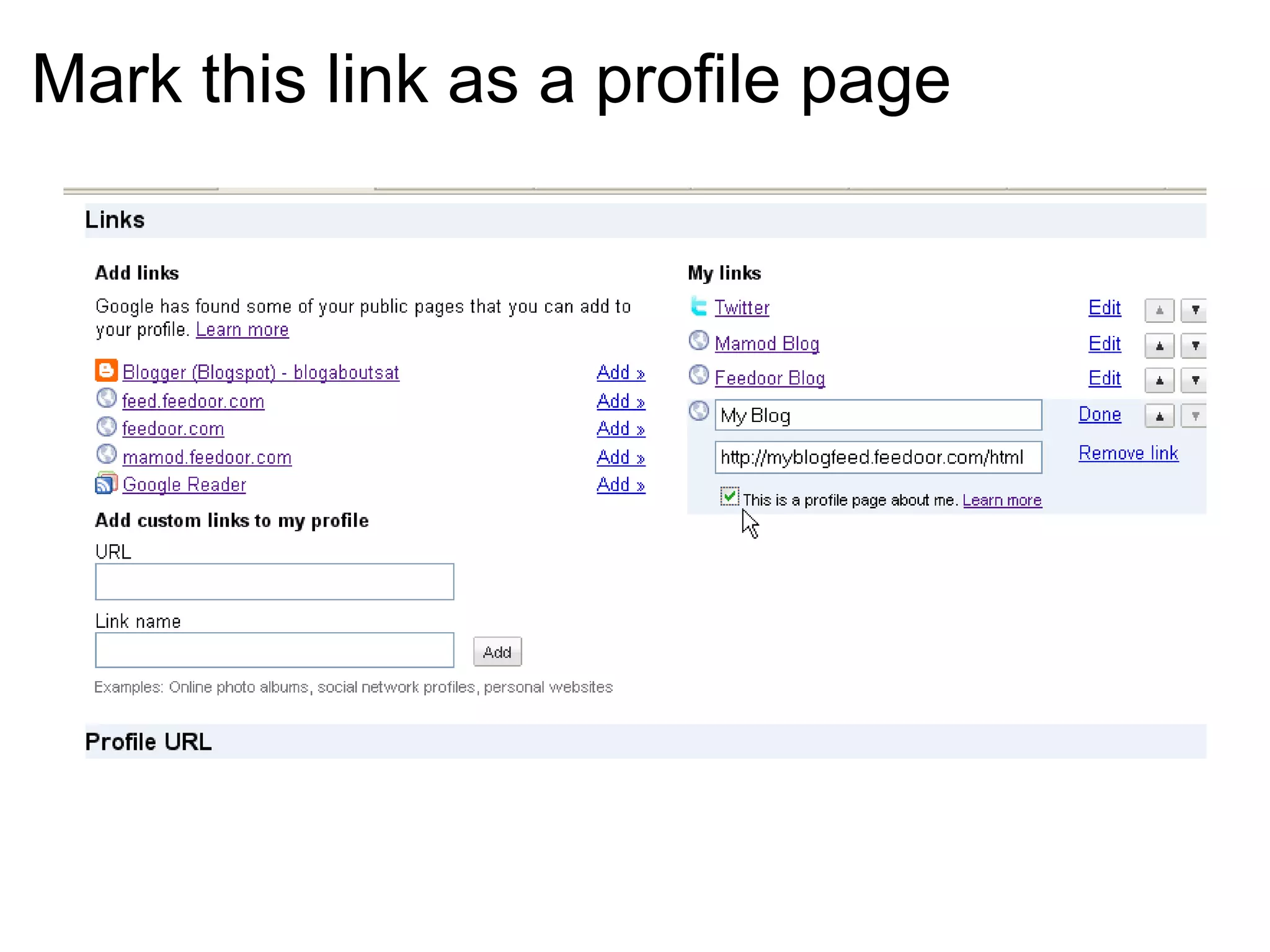 Mark this link as a profile page   